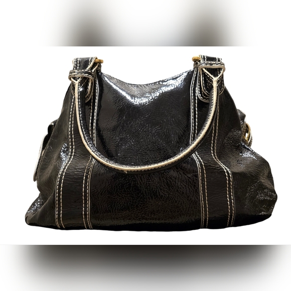 BADGLEY MISCHKA Leather Patent with gold accent Handbag - Picture 2 of 6